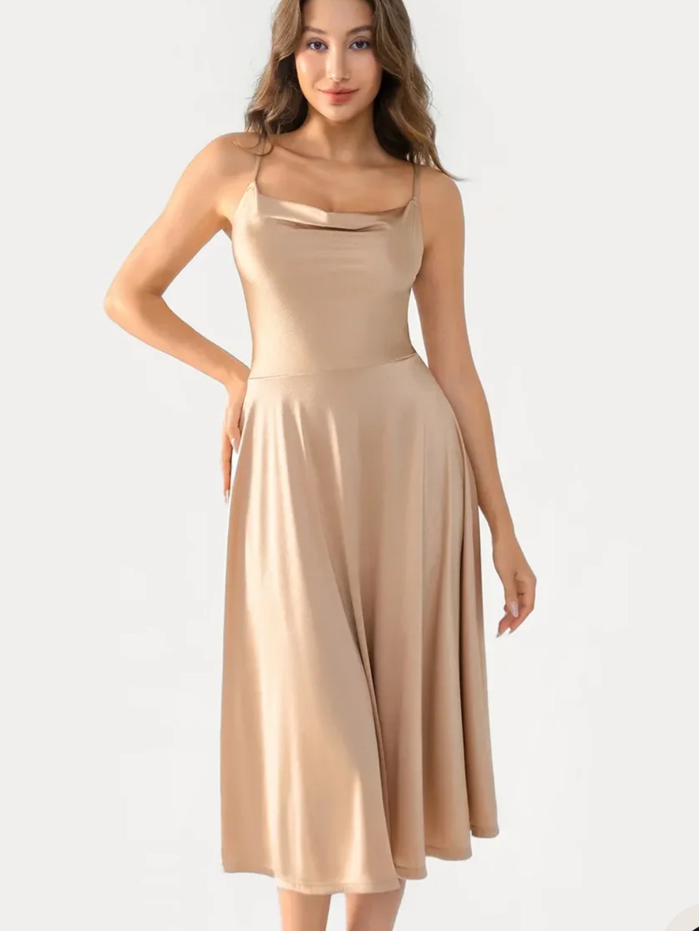 Popilush Shapewear Strappy Cowl Neck Fit & Flare Midi Dress